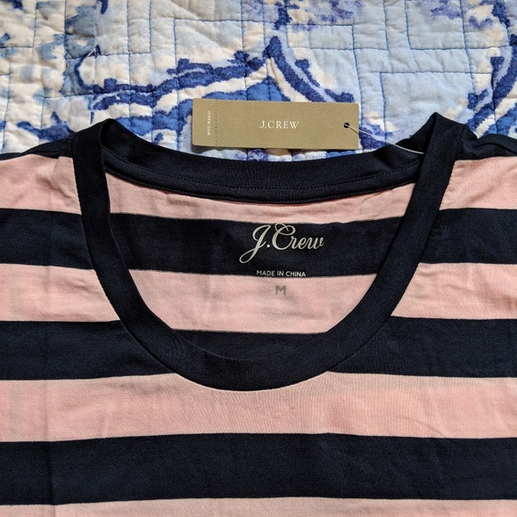 NWT J. CREW Striped Muscle Tank Pink and Navy - Picture 2 of 8